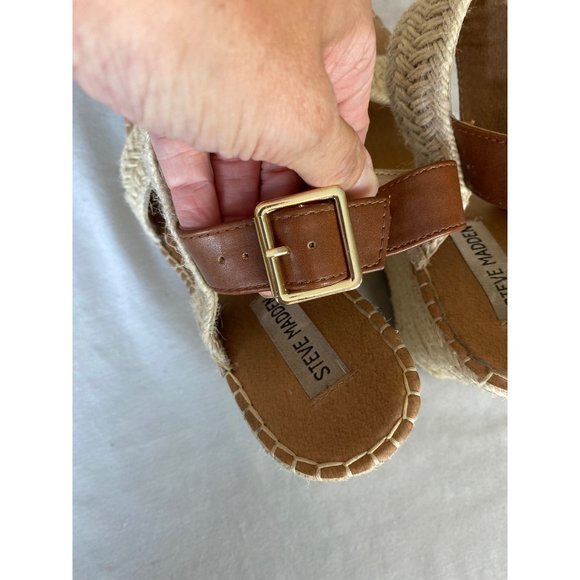 Steve Madden Tan Brown Wedge Ankle Strap Sandals Size 9 - Picture 7 of 9